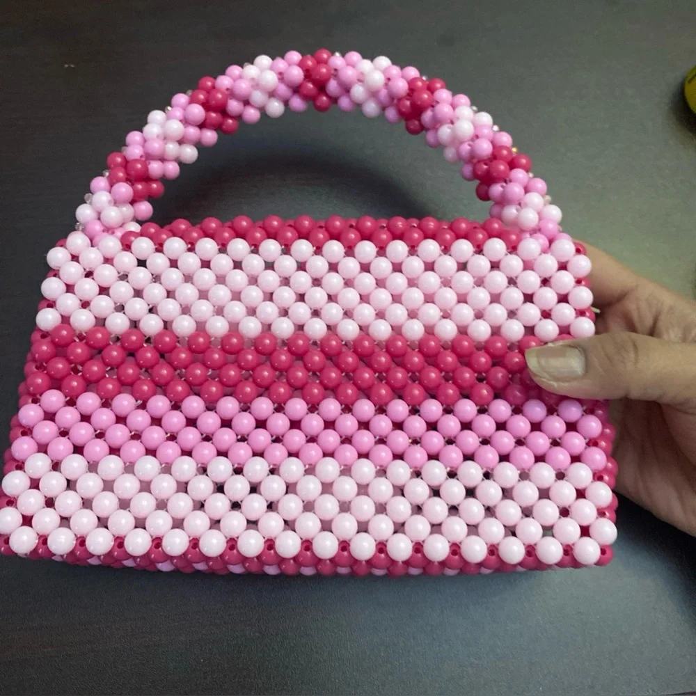 Pink purse Beaded Clutch women's Handmade Handbag